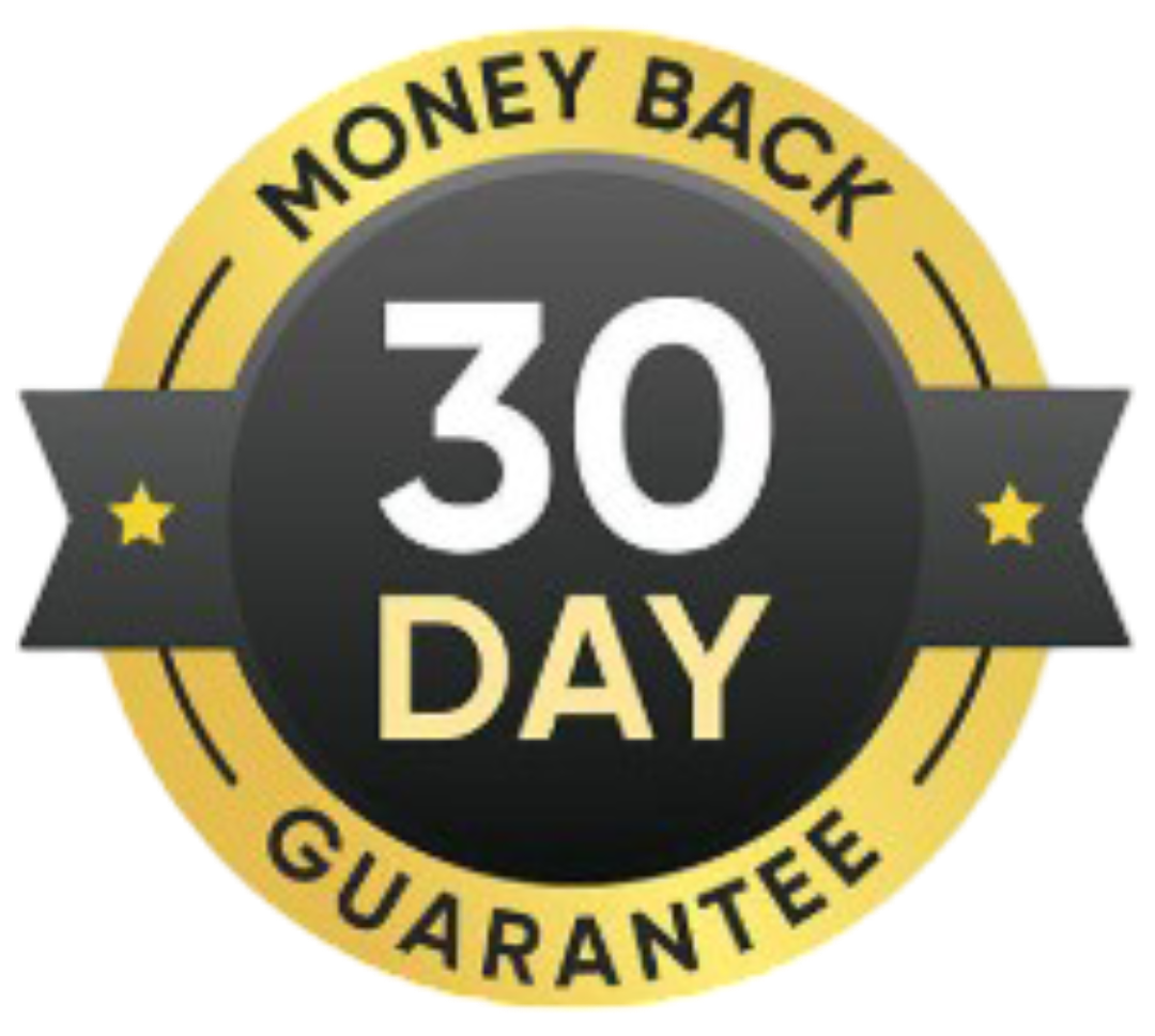 Money back 30 day guarantee badge with yellow and black design