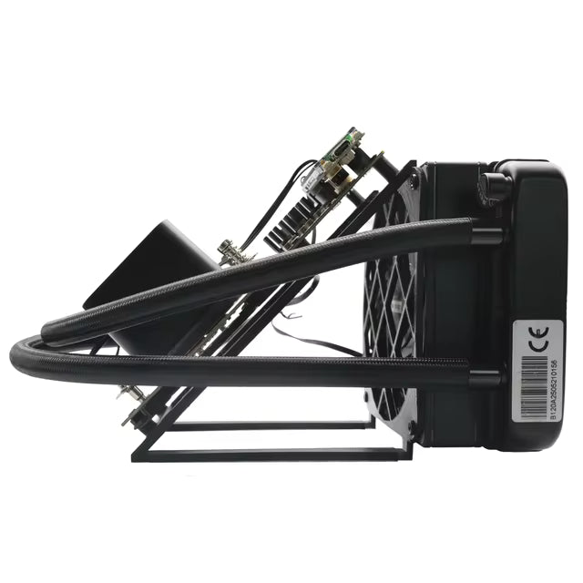 Side view of the NerdQaxe++ Hydro Solo Bitcoin Miner by Solo Bit Mining Australia, showcasing its sleek design and cooling system.